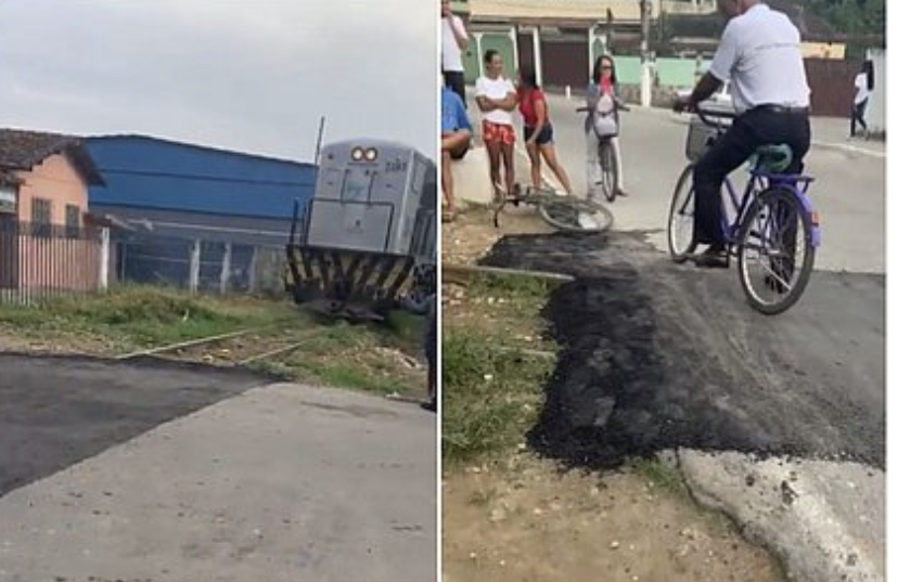  Prefeitura asfalta ferrovia por engano no RJ; internet reage