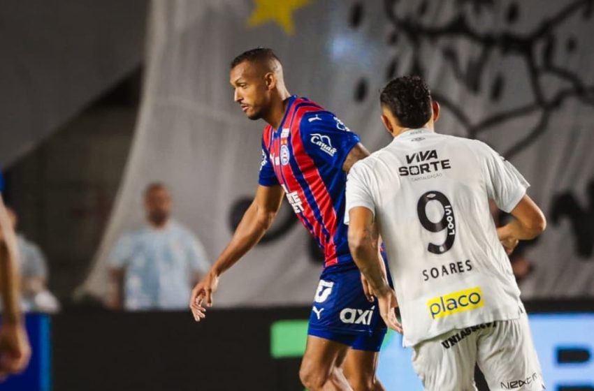  No fim do segundo tempo, Bahia arranca empate diante do Santos no Brasileirão