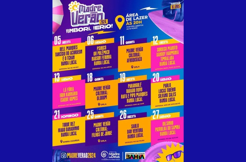  Madre Verão 2024 agita janeiro com música, cultura e apoio do Governo do Estado