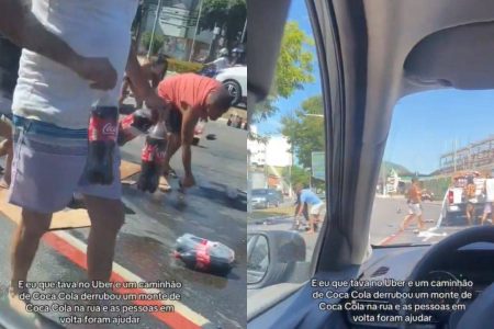  Após carga de refrigerantes cair no trânsito, população se mobiliza e solidariedade viraliza na web